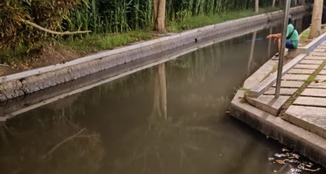 Mancing malam di kali irigasi pinggir warung kopi banyak ikan